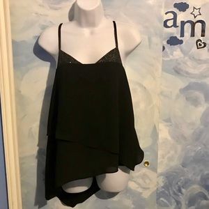 NWT JOYCE Shimmery Layered Black Top